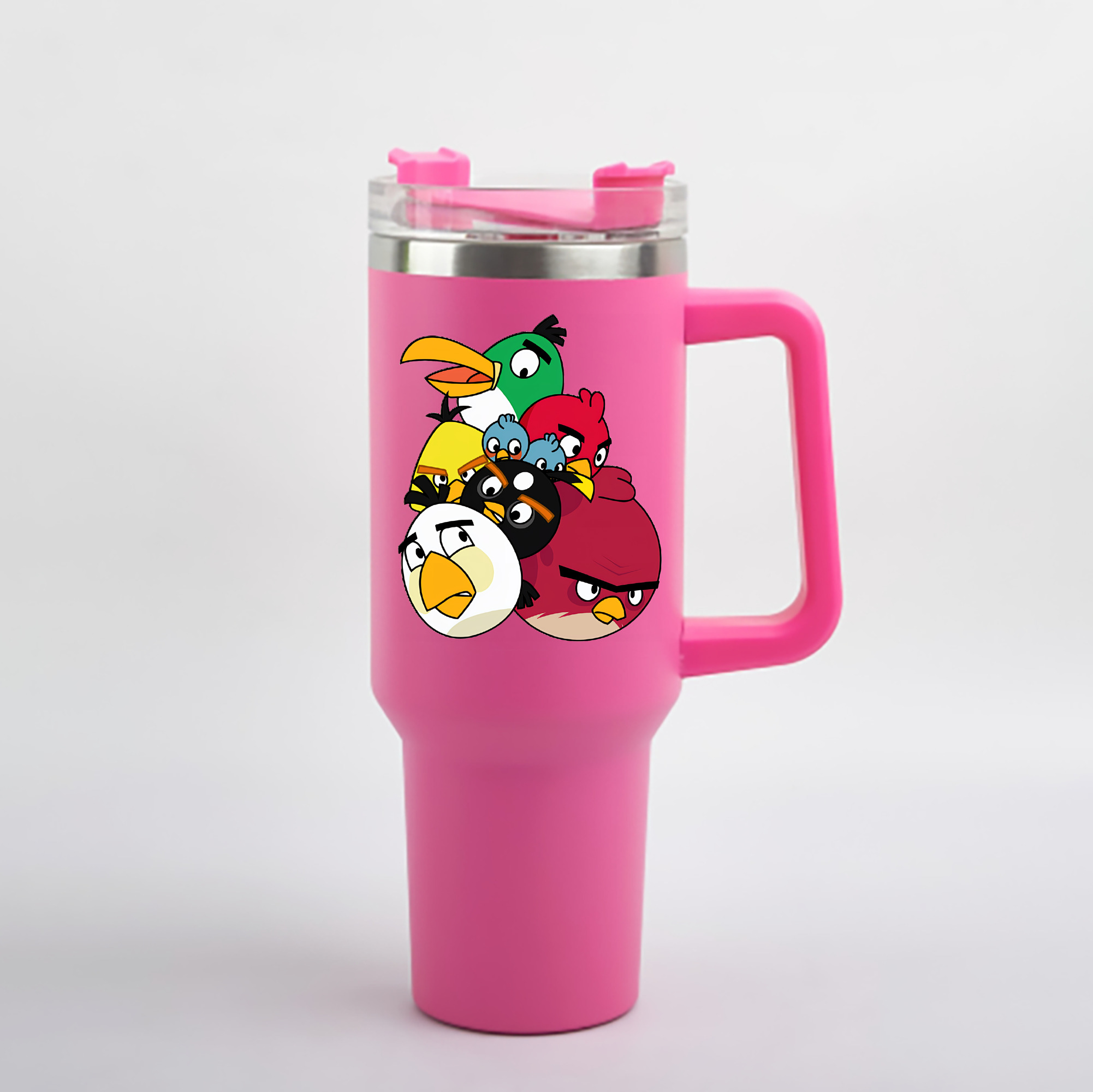 （画像用） Angry Birds アングリーバード 1200mL車用タンブラー - クリスタルステッカー（プラスチックストロー付き）